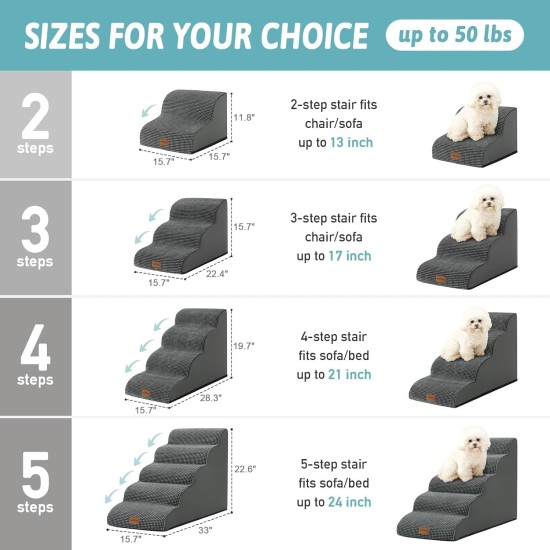COZY KISS Dog Stairs for Small Dogs 40 cm, Pet Stairs for Couch Made of High Density Sponge, Dog Stairs Dog Ramp with Washable Cover and Non-Slip Base, 40 x 57 x 40 cm, 3 Steps, Grey COZY KISS Dog Stairs for Small Dogs 40 cm, Pet Stairs for Couch Made of High Density Sponge, Dog Stairs Dog Ramp with Washable Cover and Non-Slip Base, 40 x 57 x 40 cm, 3 Steps, Grey
