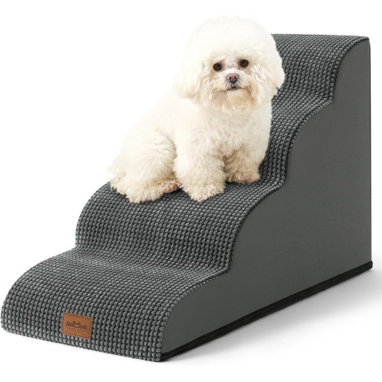 COZY KISS Dog Stairs for Small Dogs 40 cm, Pet Stairs for Couch Made of High Density Sponge, Dog Stairs Dog Ramp with Washable Cover and Non-Slip Base, 40 x 57 x 40 cm, 3 Steps, Grey COZY KISS Dog Stairs for Small Dogs 40 cm, Pet Stairs for Couch Made of High Density Sponge, Dog Stairs Dog Ramp with Washable Cover and Non-Slip Base, 40 x 57 x 40 cm, 3 Steps, Grey