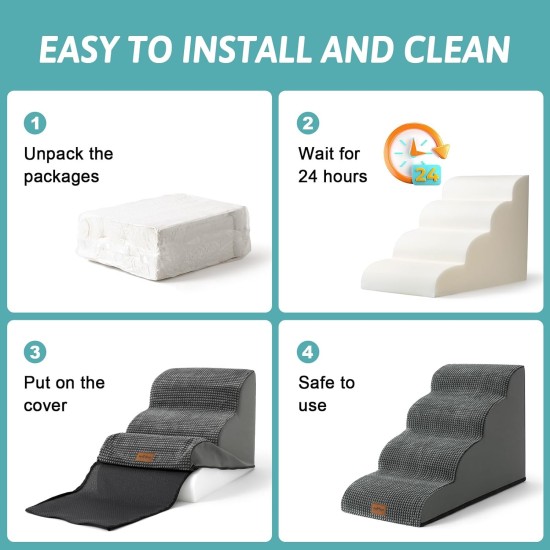 COZY KISS Dog Stairs for Small Dogs 40 cm, Pet Stairs for Couch Made of High Density Sponge, Dog Stairs Dog Ramp with Washable Cover and Non-Slip Base, 40 x 57 x 40 cm, 3 Steps, Grey COZY KISS Dog Stairs for Small Dogs 40 cm, Pet Stairs for Couch Made of High Density Sponge, Dog Stairs Dog Ramp with Washable Cover and Non-Slip Base, 40 x 57 x 40 cm, 3 Steps, Grey