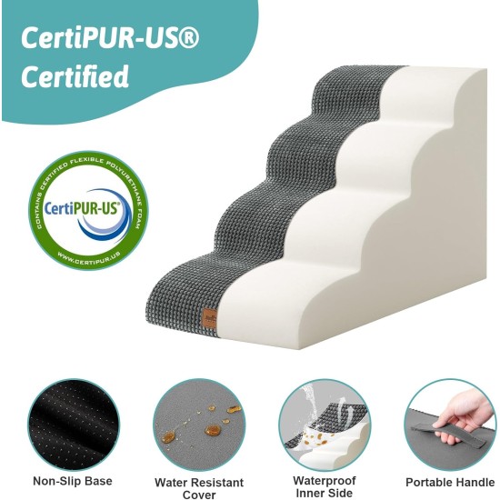 COZY KISS Dog Stairs for Small Dogs 40 cm, Pet Stairs for Couch Made of High Density Sponge, Dog Stairs Dog Ramp with Washable Cover and Non-Slip Base, 40 x 57 x 40 cm, 3 Steps, Grey COZY KISS Dog Stairs for Small Dogs 40 cm, Pet Stairs for Couch Made of High Density Sponge, Dog Stairs Dog Ramp with Washable Cover and Non-Slip Base, 40 x 57 x 40 cm, 3 Steps, Grey