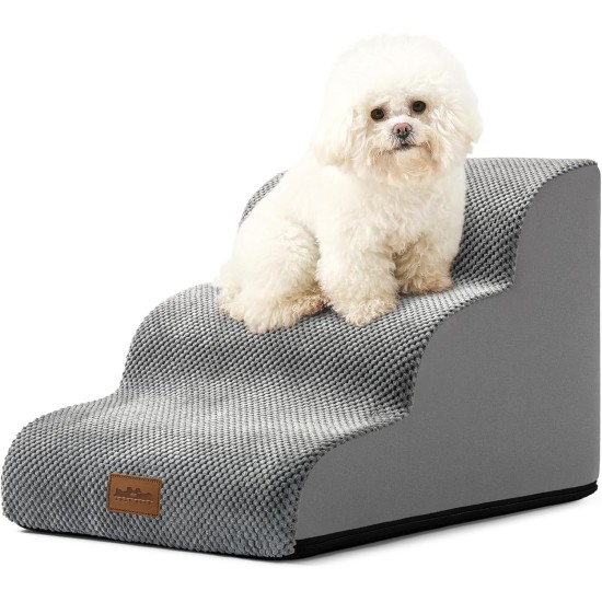 COZY KISS Dog Stairs for Small Dogs 40 cm, Pet Stairs for Couch Made of High Density Sponge, Dog Stairs Dog Ramp with Washable Cover and Non-Slip Base, 40 x 57 x 40 cm, 3 Steps, Grey COZY KISS Dog Stairs for Small Dogs 40 cm, Pet Stairs for Couch Made of High Density Sponge, Dog Stairs Dog Ramp with Washable Cover and Non-Slip Base, 40 x 57 x 40 cm, 3 Steps, Grey