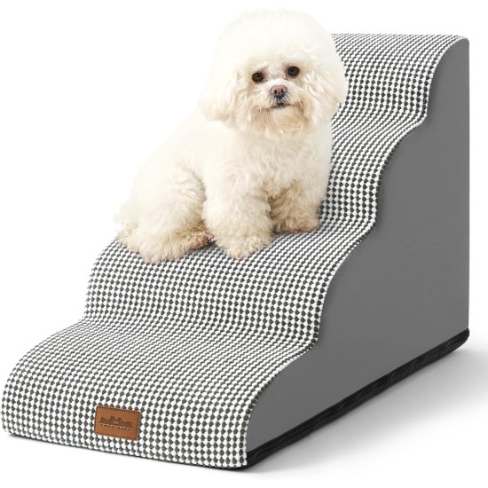 COZY KISS Dog Stairs for Small Dogs 40 cm, Pet Stairs for Couch Made of High Density Sponge, Dog Stairs Dog Ramp with Washable Cover and Non-Slip Base, 40 x 57 x 40 cm, 3 Steps, Grey COZY KISS Dog Stairs for Small Dogs 40 cm, Pet Stairs for Couch Made of High Density Sponge, Dog Stairs Dog Ramp with Washable Cover and Non-Slip Base, 40 x 57 x 40 cm, 3 Steps, Grey