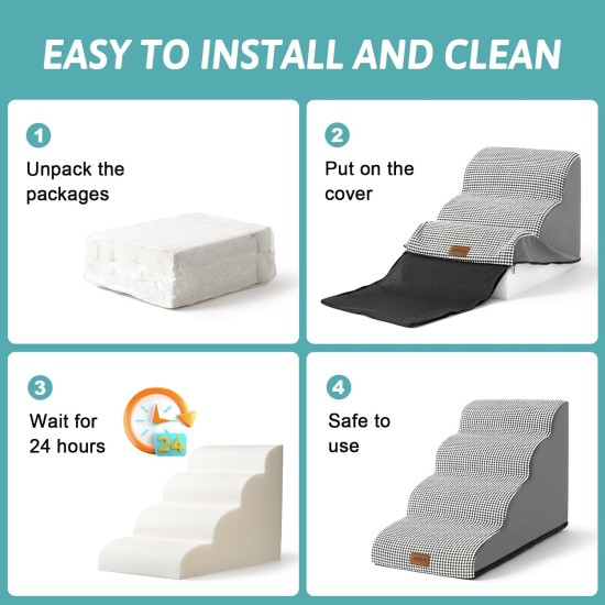 COZY KISS Dog Stairs for Small Dogs 40 cm, Pet Stairs for Couch Made of High Density Sponge, Dog Stairs Dog Ramp with Washable Cover and Non-Slip Base, 40 x 57 x 40 cm, 3 Steps, Grey COZY KISS Dog Stairs for Small Dogs 40 cm, Pet Stairs for Couch Made of High Density Sponge, Dog Stairs Dog Ramp with Washable Cover and Non-Slip Base, 40 x 57 x 40 cm, 3 Steps, Grey