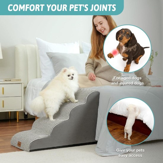 COZY KISS Dog Stairs for Small Dogs 40 cm, Pet Stairs for Couch Made of High Density Sponge, Dog Stairs Dog Ramp with Washable Cover and Non-Slip Base, 40 x 57 x 40 cm, 3 Steps, Grey COZY KISS Dog Stairs for Small Dogs 40 cm, Pet Stairs for Couch Made of High Density Sponge, Dog Stairs Dog Ramp with Washable Cover and Non-Slip Base, 40 x 57 x 40 cm, 3 Steps, Grey