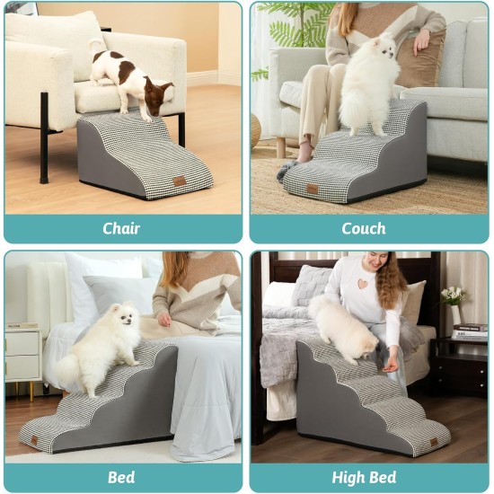 COZY KISS Dog Stairs for Small Dogs 40 cm, Pet Stairs for Couch Made of High Density Sponge, Dog Stairs Dog Ramp with Washable Cover and Non-Slip Base, 40 x 57 x 40 cm, 3 Steps, Grey COZY KISS Dog Stairs for Small Dogs 40 cm, Pet Stairs for Couch Made of High Density Sponge, Dog Stairs Dog Ramp with Washable Cover and Non-Slip Base, 40 x 57 x 40 cm, 3 Steps, Grey