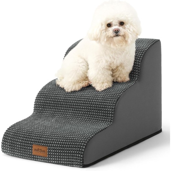COZY KISS Dog Stairs for Small Dogs 40 cm, Pet Stairs for Couch Made of High Density Sponge, Dog Stairs Dog Ramp with Washable Cover and Non-Slip Base, 40 x 57 x 40 cm, 3 Steps, Grey COZY KISS Dog Stairs for Small Dogs 40 cm, Pet Stairs for Couch Made of High Density Sponge, Dog Stairs Dog Ramp with Washable Cover and Non-Slip Base, 40 x 57 x 40 cm, 3 Steps, Grey