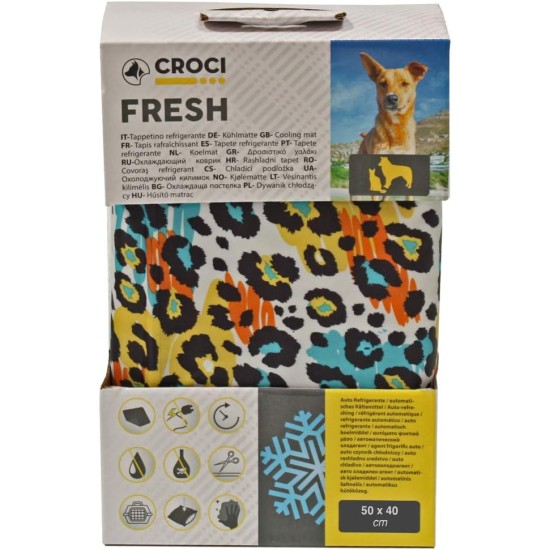 Croci Fresh Cooling Mat for Animals 90 x 50 cm without Electricity or Batteries - Insert Mat with Cooling Gel for Dogs, Size L, Leopard Print Croci Fresh Cooling Mat for Animals 90 x 50 cm without Electricity or Batteries - Insert Mat with Cooling Gel for Dogs, Size L, Leopard Print
