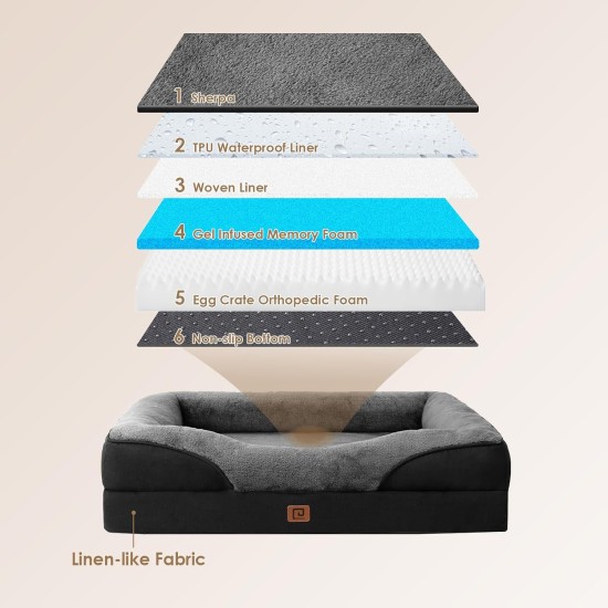 EHEYCIGA Orthopaedic Dog Bed for Large Dogs, Memory Foam Washable and Waterproof Dog Basket with 4 Edges, Non-Slip Dog Sofa, Grey, 106.5 x 76 x 18.5 cm EHEYCIGA Orthopaedic Dog Bed for Large Dogs, Memory Foam Washable and Waterproof Dog Basket with 4 Edges, Non-Slip Dog Sofa, Grey, 106.5 x 76 x 18.5 cm