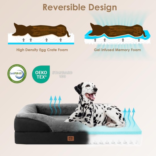 EHEYCIGA Orthopaedic Dog Bed for Large Dogs, Memory Foam Washable and Waterproof Dog Basket with 4 Edges, Non-Slip Dog Sofa, Grey, 106.5 x 76 x 18.5 cm EHEYCIGA Orthopaedic Dog Bed for Large Dogs, Memory Foam Washable and Waterproof Dog Basket with 4 Edges, Non-Slip Dog Sofa, Grey, 106.5 x 76 x 18.5 cm