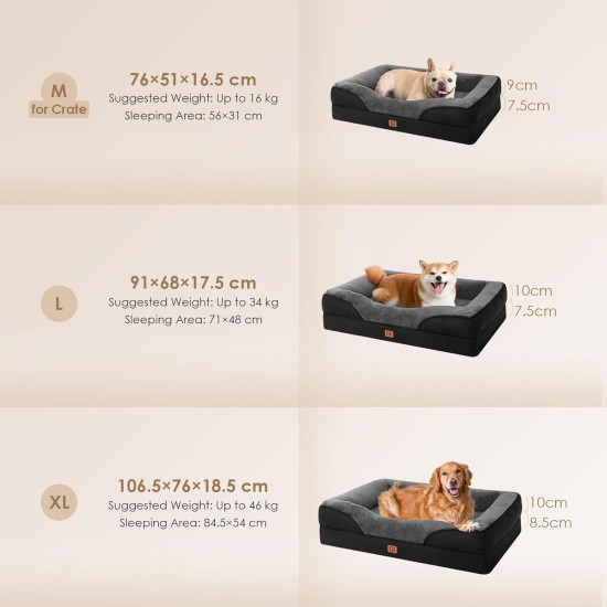 EHEYCIGA Orthopaedic Dog Bed for Large Dogs, Memory Foam Washable and Waterproof Dog Basket with 4 Edges, Non-Slip Dog Sofa, Grey, 106.5 x 76 x 18.5 cm EHEYCIGA Orthopaedic Dog Bed for Large Dogs, Memory Foam Washable and Waterproof Dog Basket with 4 Edges, Non-Slip Dog Sofa, Grey, 106.5 x 76 x 18.5 cm