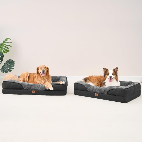 EHEYCIGA Orthopaedic Dog Bed for Large Dogs, Memory Foam Washable and Waterproof Dog Basket with 4 Edges, Non-Slip Dog Sofa, Grey, 106.5 x 76 x 18.5 cm EHEYCIGA Orthopaedic Dog Bed for Large Dogs, Memory Foam Washable and Waterproof Dog Basket with 4 Edges, Non-Slip Dog Sofa, Grey, 106.5 x 76 x 18.5 cm