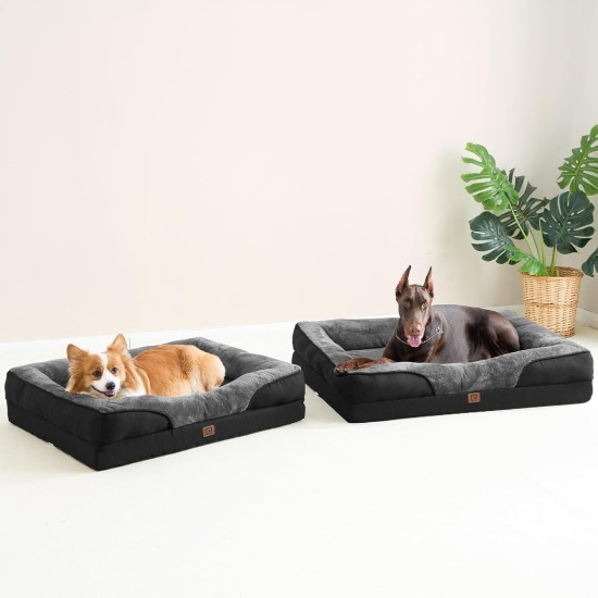 EHEYCIGA Orthopaedic Dog Bed for Large Dogs, Memory Foam Washable and Waterproof Dog Basket with 4 Edges, Non-Slip Dog Sofa, Grey, 106.5 x 76 x 18.5 cm EHEYCIGA Orthopaedic Dog Bed for Large Dogs, Memory Foam Washable and Waterproof Dog Basket with 4 Edges, Non-Slip Dog Sofa, Grey, 106.5 x 76 x 18.5 cm