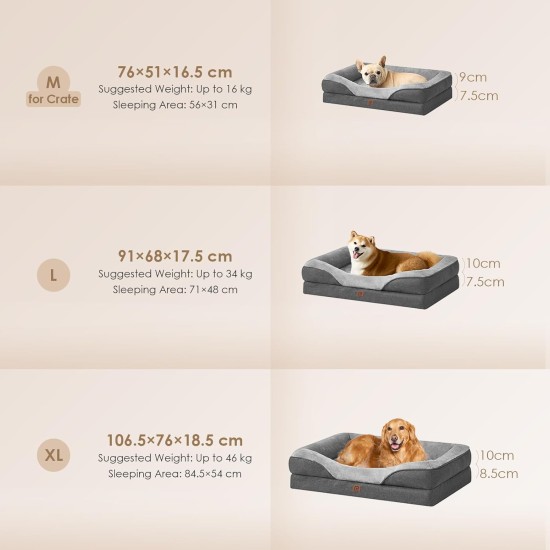 EHEYCIGA Orthopaedic Dog Bed for Large Dogs, Memory Foam Washable and Waterproof Dog Basket with 4 Edges, Non-Slip Dog Sofa, Grey, 106.5 x 76 x 18.5 cm EHEYCIGA Orthopaedic Dog Bed for Large Dogs, Memory Foam Washable and Waterproof Dog Basket with 4 Edges, Non-Slip Dog Sofa, Grey, 106.5 x 76 x 18.5 cm
