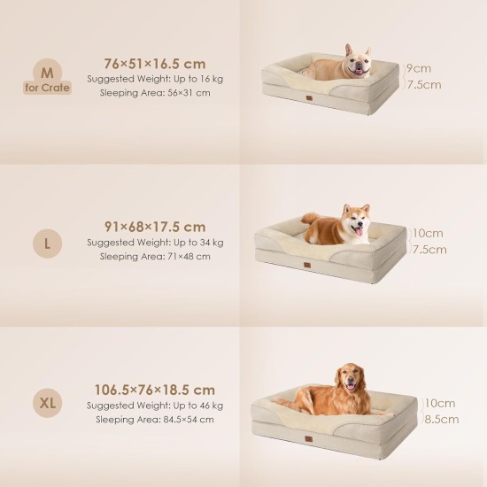 EHEYCIGA Orthopaedic Dog Bed for Large Dogs, Memory Foam Washable and Waterproof Dog Basket with 4 Edges, Non-Slip Dog Sofa, Grey, 106.5 x 76 x 18.5 cm EHEYCIGA Orthopaedic Dog Bed for Large Dogs, Memory Foam Washable and Waterproof Dog Basket with 4 Edges, Non-Slip Dog Sofa, Grey, 106.5 x 76 x 18.5 cm