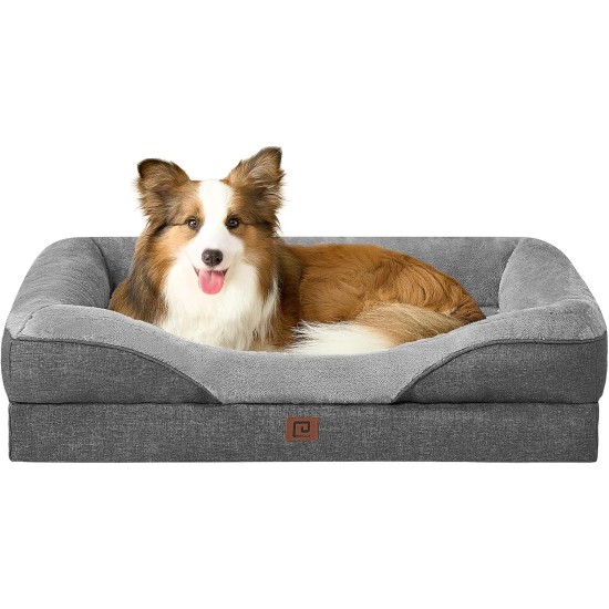 EHEYCIGA Orthopaedic Dog Bed for Large Dogs, Memory Foam Washable and Waterproof Dog Basket with 4 Edges, Non-Slip Dog Sofa, Grey, 106.5 x 76 x 18.5 cm EHEYCIGA Orthopaedic Dog Bed for Large Dogs, Memory Foam Washable and Waterproof Dog Basket with 4 Edges, Non-Slip Dog Sofa, Grey, 106.5 x 76 x 18.5 cm