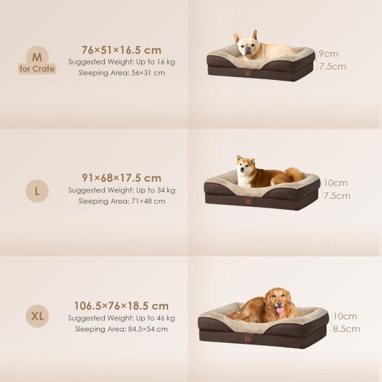 EHEYCIGA Orthopaedic Dog Bed for Small Dogs, Memory Foam Washable and Waterproof Dog Basket with 4 Edges, Non-Slip Dog Sofa, Grey, 76 x 51 x 16.5 cm EHEYCIGA Orthopaedic Dog Bed for Small Dogs, Memory Foam Washable and Waterproof Dog Basket with 4 Edges, Non-Slip Dog Sofa, Grey, 76 x 51 x 16.5 cm