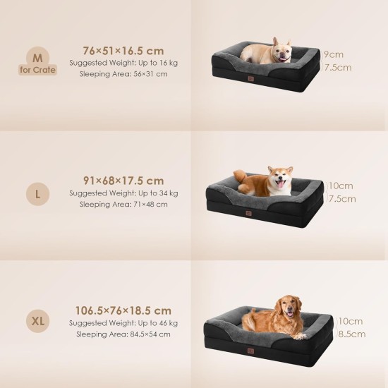 EHEYCIGA Orthopaedic Dog Bed for Small Dogs, Memory Foam Washable and Waterproof Dog Basket with 4 Edges, Non-Slip Dog Sofa, Grey, 76 x 51 x 16.5 cm EHEYCIGA Orthopaedic Dog Bed for Small Dogs, Memory Foam Washable and Waterproof Dog Basket with 4 Edges, Non-Slip Dog Sofa, Grey, 76 x 51 x 16.5 cm