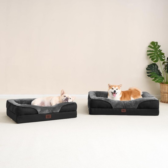 EHEYCIGA Orthopaedic Dog Bed for Small Dogs, Memory Foam Washable and Waterproof Dog Basket with 4 Edges, Non-Slip Dog Sofa, Grey, 76 x 51 x 16.5 cm EHEYCIGA Orthopaedic Dog Bed for Small Dogs, Memory Foam Washable and Waterproof Dog Basket with 4 Edges, Non-Slip Dog Sofa, Grey, 76 x 51 x 16.5 cm
