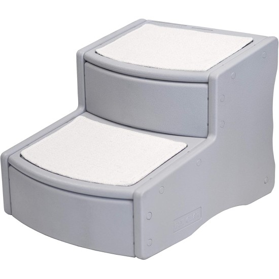 Easy Step II Pet Stairs, 2 Steps for Cats/Dogs up to 38 kg, Portable, Removable, Washable Carpet Step, Essential Grey