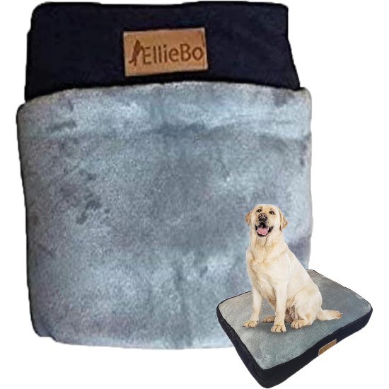 Ellie-Bo Replacement Dog Bed Cover in Corduroy Fabric with Faux Fur Topping, 87 x 57 cm, Large, Blue/Grey Ellie-Bo Replacement Dog Bed Cover in Corduroy Fabric with Faux Fur Topping, 87 x 57 cm, Large, Blue/Grey