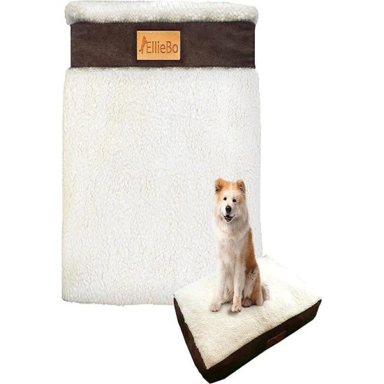 Ellie-Bo Replacement Dog Bed Cover with Faux Suede and Sheepskin Topping, 87 x 57 cm, Large, Brown Ellie-Bo Replacement Dog Bed Cover with Faux Suede and Sheepskin Topping, 87 x 57 cm, Large, Brown