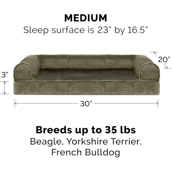 Furhaven Pet Faux Fur & Velvet Memory Top Sofa Pet Bed, Medium, Dark Sage Furhaven Pet Faux Fur & Velvet Memory Top Sofa Pet Bed, Medium, Dark Sage