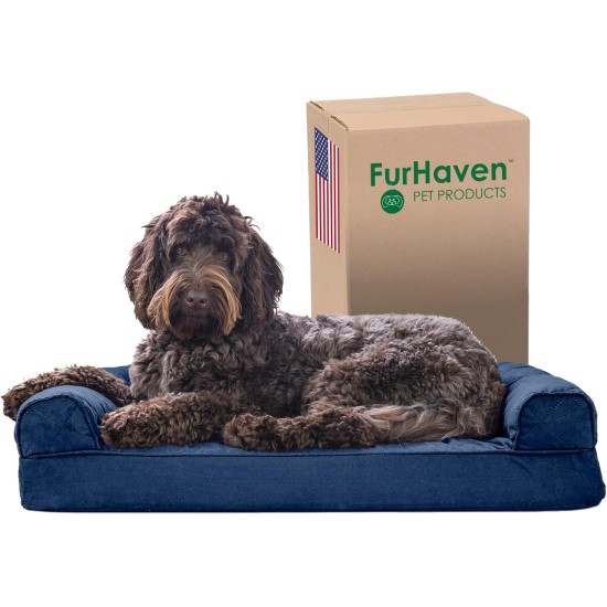 Furhaven Pet Faux Fur & Velvet Memory Top Sofa Pet Bed, Medium, Dark Sage Furhaven Pet Faux Fur & Velvet Memory Top Sofa Pet Bed, Medium, Dark Sage