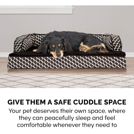 Furhaven Pet Faux Fur & Velvet Memory Top Sofa Pet Bed, Medium, Dark Sage Furhaven Pet Faux Fur & Velvet Memory Top Sofa Pet Bed, Medium, Dark Sage