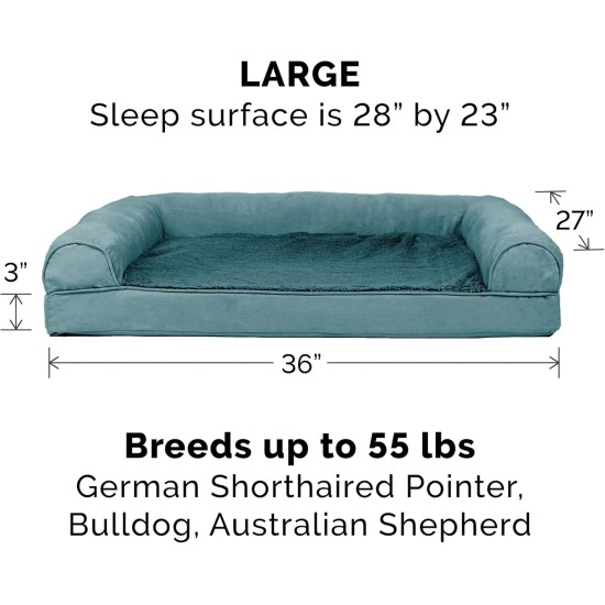 Furhaven Pet Faux Fur & Velvet Memory Top Sofa Pet Bed, Medium, Dark Sage Furhaven Pet Faux Fur & Velvet Memory Top Sofa Pet Bed, Medium, Dark Sage