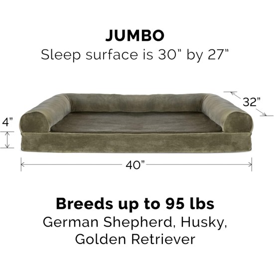 Furhaven Pet Faux Fur & Velvet Memory Top Sofa Pet Bed, Medium, Dark Sage Furhaven Pet Faux Fur & Velvet Memory Top Sofa Pet Bed, Medium, Dark Sage