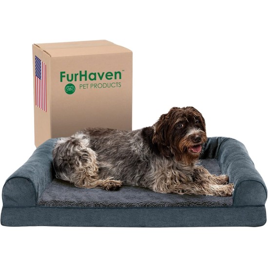 Furhaven Pet Faux Fur & Velvet Memory Top Sofa Pet Bed, Medium, Dark Sage Furhaven Pet Faux Fur & Velvet Memory Top Sofa Pet Bed, Medium, Dark Sage