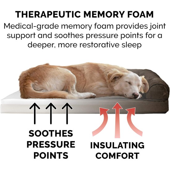 Furhaven Pet Faux Fur & Velvet Memory Top Sofa Pet Bed, Medium, Dark Sage Furhaven Pet Faux Fur & Velvet Memory Top Sofa Pet Bed, Medium, Dark Sage