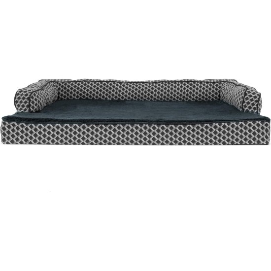 Furhaven Pet Faux Fur & Velvet Memory Top Sofa Pet Bed, Medium, Dark Sage Furhaven Pet Faux Fur & Velvet Memory Top Sofa Pet Bed, Medium, Dark Sage