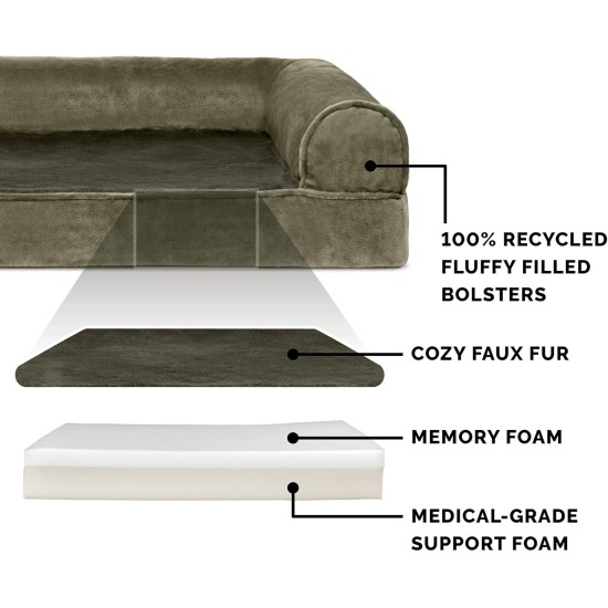 Furhaven Pet Faux Fur & Velvet Memory Top Sofa Pet Bed, Medium, Dark Sage Furhaven Pet Faux Fur & Velvet Memory Top Sofa Pet Bed, Medium, Dark Sage