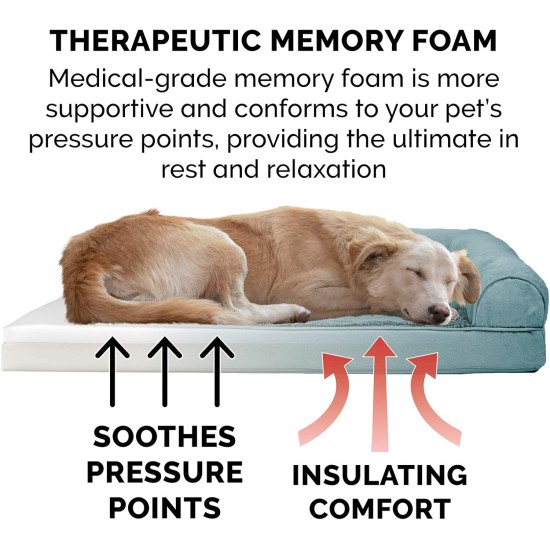 Furhaven Pet Faux Fur & Velvet Memory Top Sofa Pet Bed, Medium, Dark Sage Furhaven Pet Faux Fur & Velvet Memory Top Sofa Pet Bed, Medium, Dark Sage