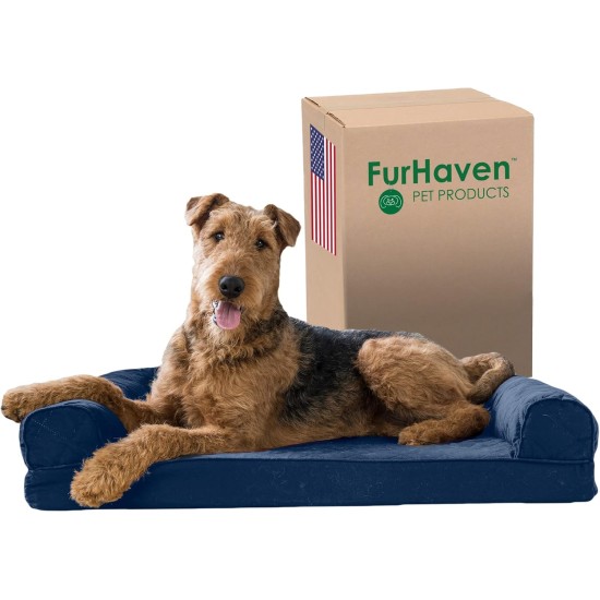 Furhaven Pet Faux Fur & Velvet Memory Top Sofa Pet Bed, Medium, Dark Sage Furhaven Pet Faux Fur & Velvet Memory Top Sofa Pet Bed, Medium, Dark Sage