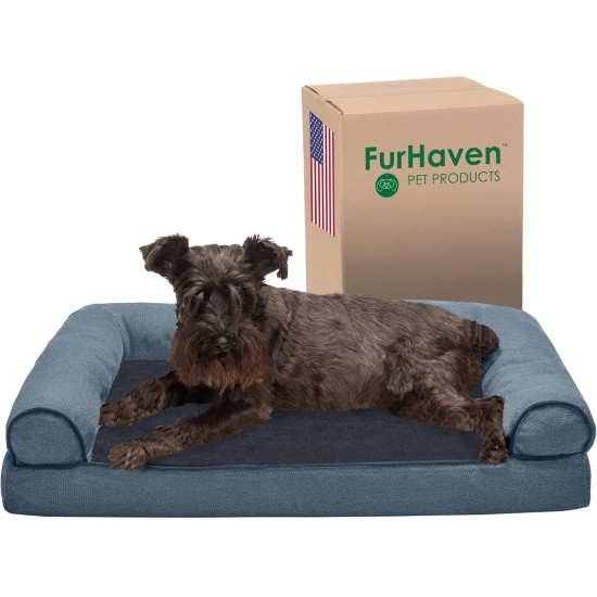 Furhaven Pet Faux Fur & Velvet Memory Top Sofa Pet Bed, Medium, Dark Sage Furhaven Pet Faux Fur & Velvet Memory Top Sofa Pet Bed, Medium, Dark Sage