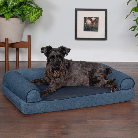 Furhaven Pet Faux Fur & Velvet Memory Top Sofa Pet Bed, Medium, Dark Sage Furhaven Pet Faux Fur & Velvet Memory Top Sofa Pet Bed, Medium, Dark Sage