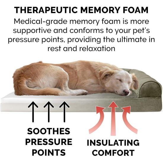 Furhaven Pet Faux Fur & Velvet Memory Top Sofa Pet Bed, Medium, Dark Sage Furhaven Pet Faux Fur & Velvet Memory Top Sofa Pet Bed, Medium, Dark Sage
