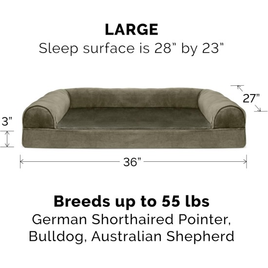 Furhaven Pet Faux Fur & Velvet Memory Top Sofa Pet Bed, Medium, Dark Sage Furhaven Pet Faux Fur & Velvet Memory Top Sofa Pet Bed, Medium, Dark Sage