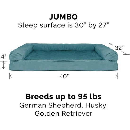 Furhaven Pet Faux Fur & Velvet Memory Top Sofa Pet Bed, Medium, Dark Sage Furhaven Pet Faux Fur & Velvet Memory Top Sofa Pet Bed, Medium, Dark Sage