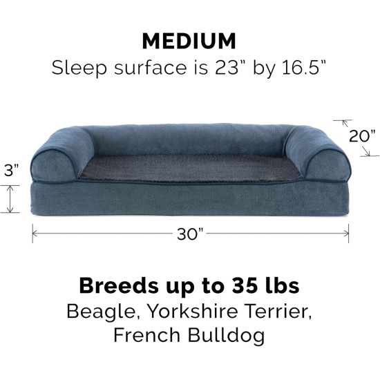 Furhaven Pet Faux Fur & Velvet Memory Top Sofa Pet Bed, Medium, Dark Sage Furhaven Pet Faux Fur & Velvet Memory Top Sofa Pet Bed, Medium, Dark Sage