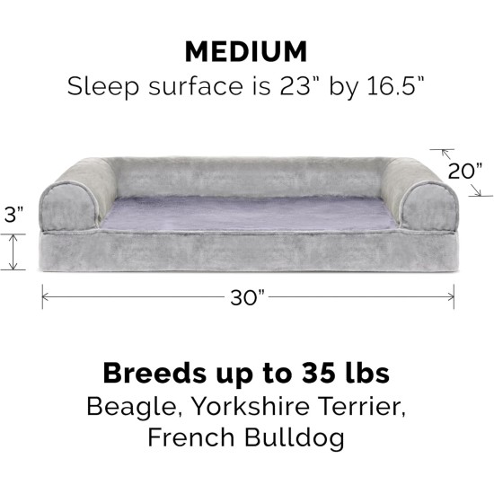 Furhaven Pet Faux Fur & Velvet Memory Top Sofa Pet Bed, Medium, Dark Sage Furhaven Pet Faux Fur & Velvet Memory Top Sofa Pet Bed, Medium, Dark Sage
