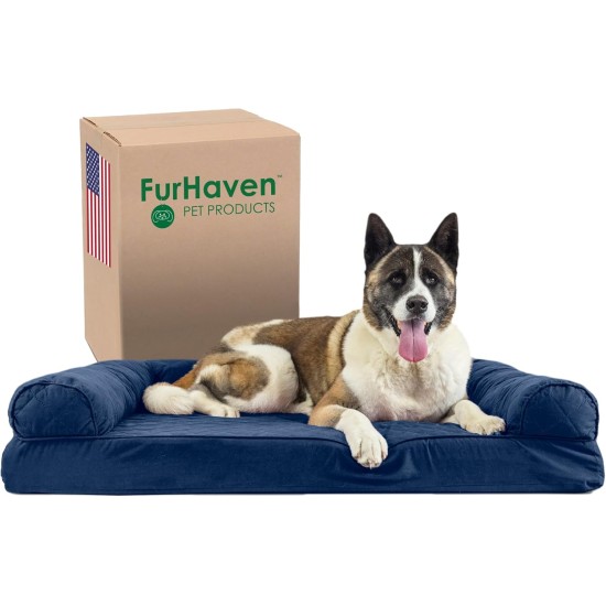 Furhaven Pet Faux Fur & Velvet Memory Top Sofa Pet Bed, Medium, Dark Sage Furhaven Pet Faux Fur & Velvet Memory Top Sofa Pet Bed, Medium, Dark Sage