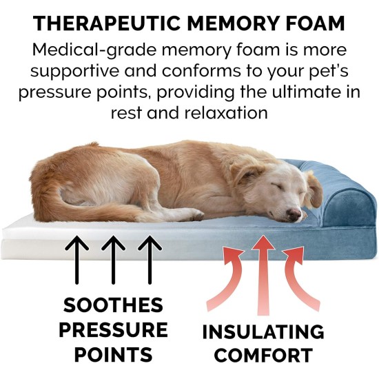 Furhaven Pet Faux Fur & Velvet Memory Top Sofa Pet Bed, Medium, Dark Sage Furhaven Pet Faux Fur & Velvet Memory Top Sofa Pet Bed, Medium, Dark Sage
