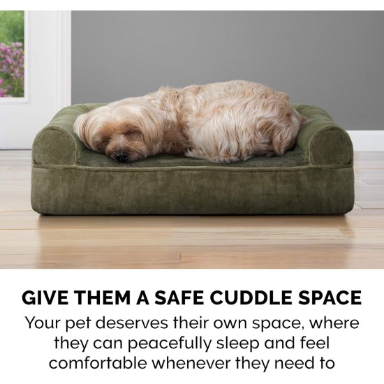 Furhaven Pet Faux Fur & Velvet Memory Top Sofa Pet Bed, Medium, Dark Sage Furhaven Pet Faux Fur & Velvet Memory Top Sofa Pet Bed, Medium, Dark Sage
