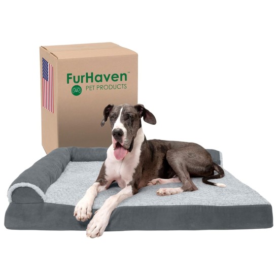 Furhaven Replacement Two Tone Faux Fur Suede L Shape Dog Bed Cover Machine Washable Stone Grey Medium Furhaven Replacement Two Tone Faux Fur Suede L Shape Dog Bed Cover Machine Washable Stone Grey Medium