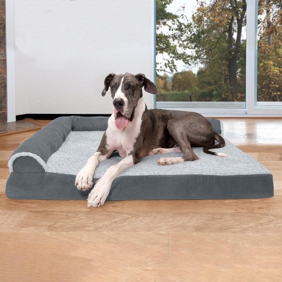 Furhaven Replacement Two Tone Faux Fur Suede L Shape Dog Bed Cover Machine Washable Stone Grey Medium Furhaven Replacement Two Tone Faux Fur Suede L Shape Dog Bed Cover Machine Washable Stone Grey Medium