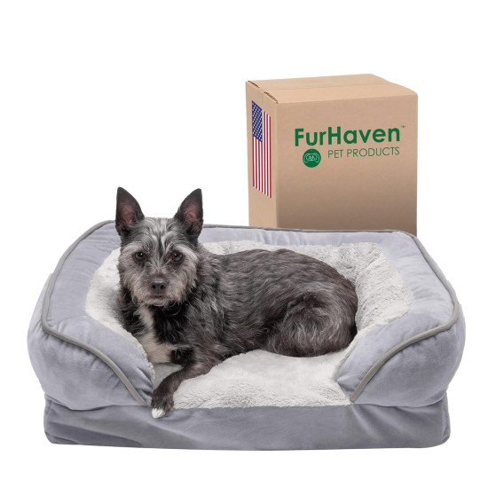 Furhaven Replacement Two Tone Faux Fur Suede L Shape Dog Bed Cover Machine Washable Stone Grey Medium Furhaven Replacement Two Tone Faux Fur Suede L Shape Dog Bed Cover Machine Washable Stone Grey Medium