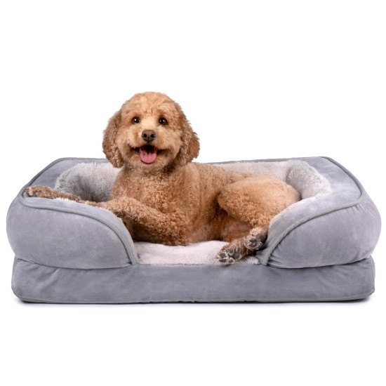 Furhaven Replacement Two Tone Faux Fur Suede L Shape Dog Bed Cover Machine Washable Stone Grey Medium Furhaven Replacement Two Tone Faux Fur Suede L Shape Dog Bed Cover Machine Washable Stone Grey Medium